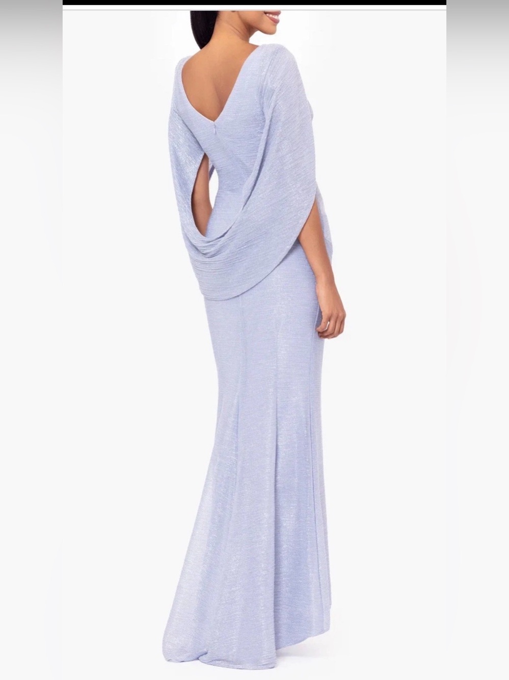 Betsy and Adam’s ELAINE" LONG METALLIC CRINKLE COWL NECK BACK DRESS Sz 8
